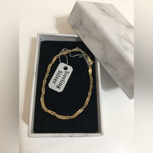 22K Yellow Gold Plated Over 925 Solid Sterling Silver 7” Chain Bracelet 3mm Wide